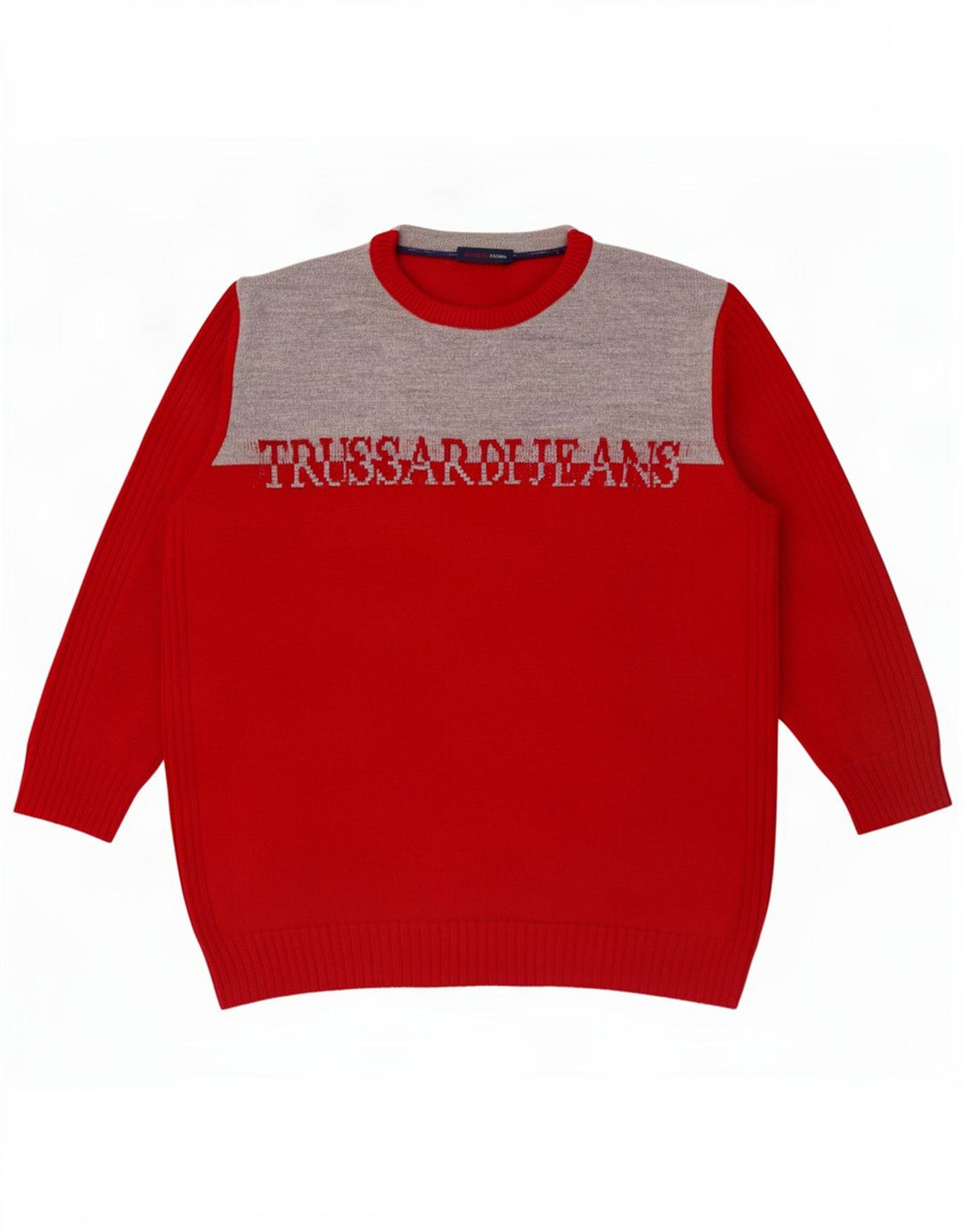 Trussardi Jeans Herre Crew Neck Jumper Sweater Medium Rød Colourblock
