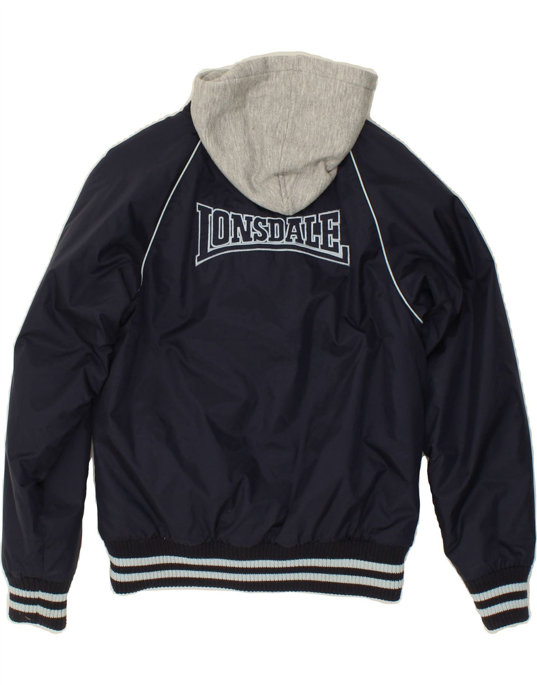 LONSDALE Boys Graphic Hooded Bomber Jacket 9-10 Years Navy Blue Vintage Lonsdale and Second-Hand Lonsdale from Messina Hembry 
