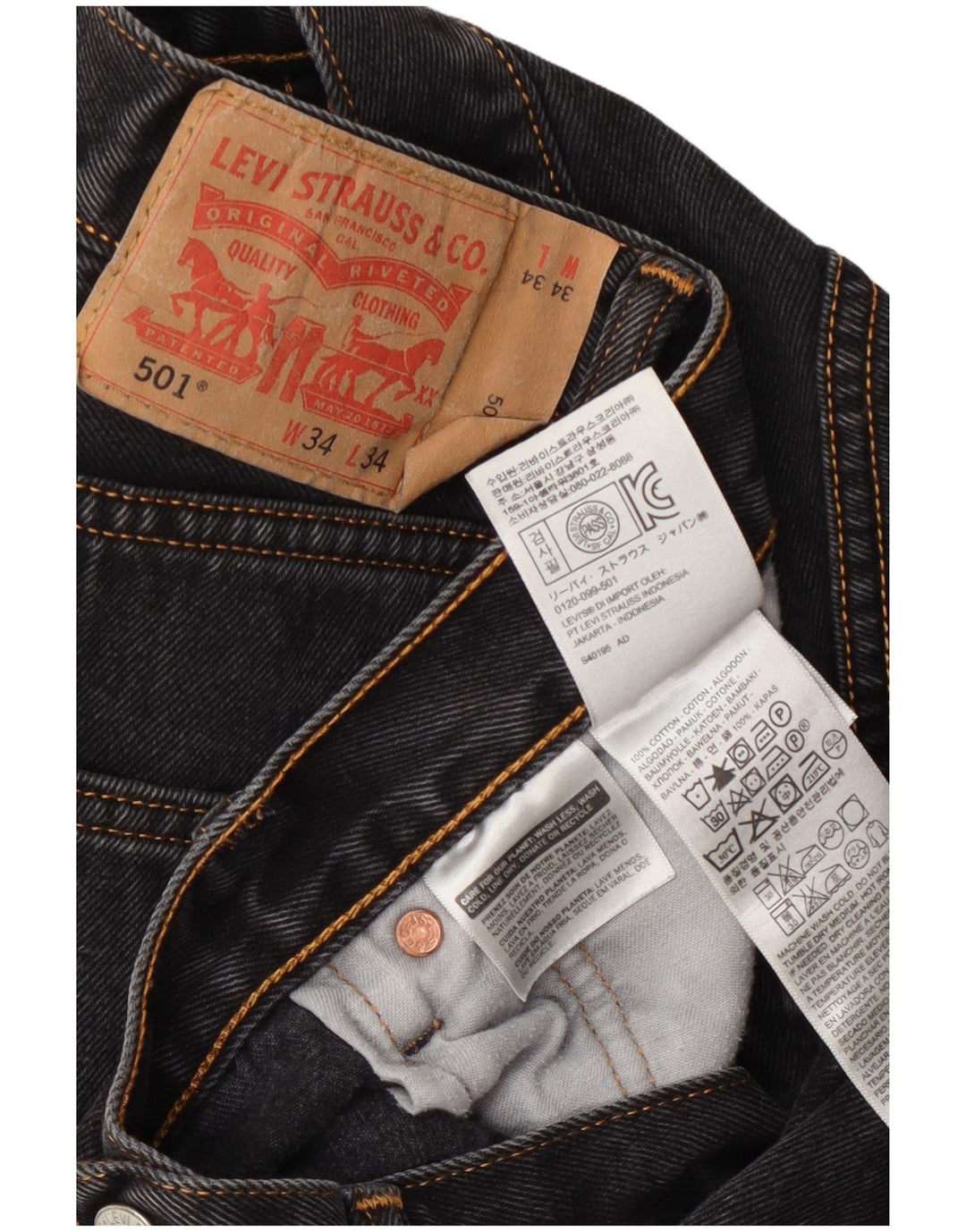 Levi's Herre 501 Straight Jeans 34 L34 Grå Bomuld