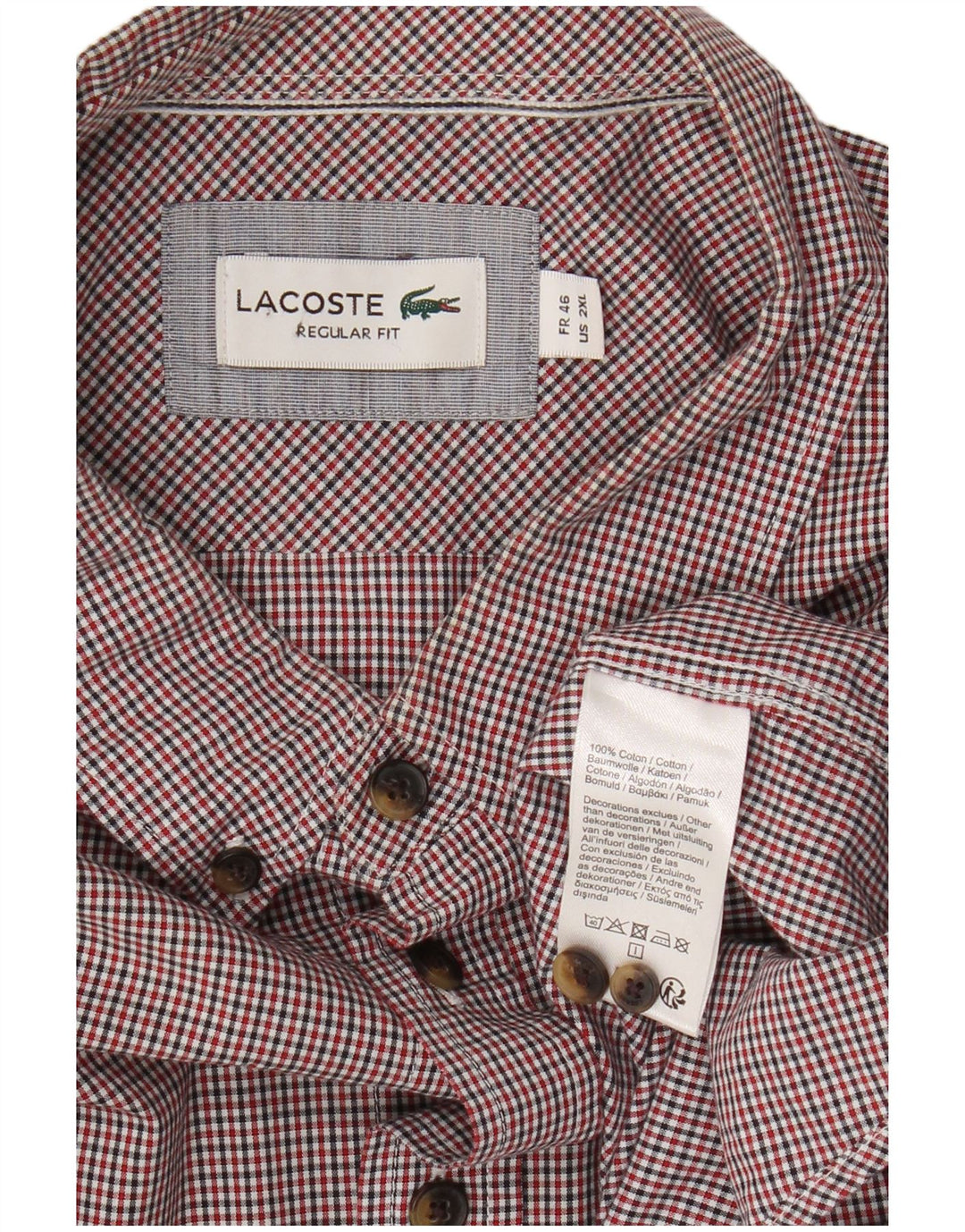 Lacoste Herre Kortærmet Regular Fit skjorte 2XL Rød Gingham Bomuld