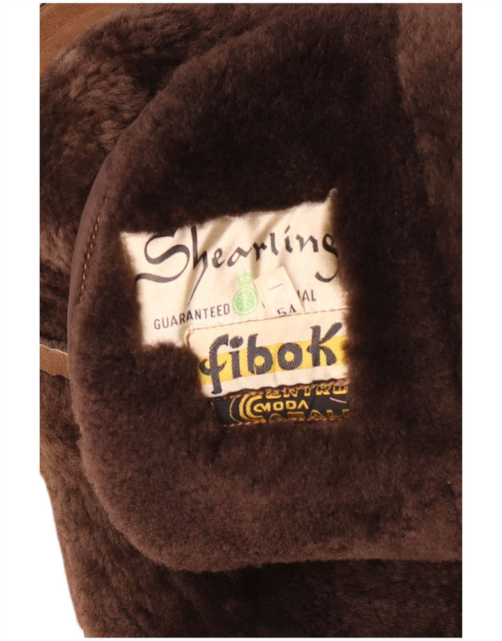 Fibok Herre Shearling Double Breasted Coat UK 38 Medium Brown