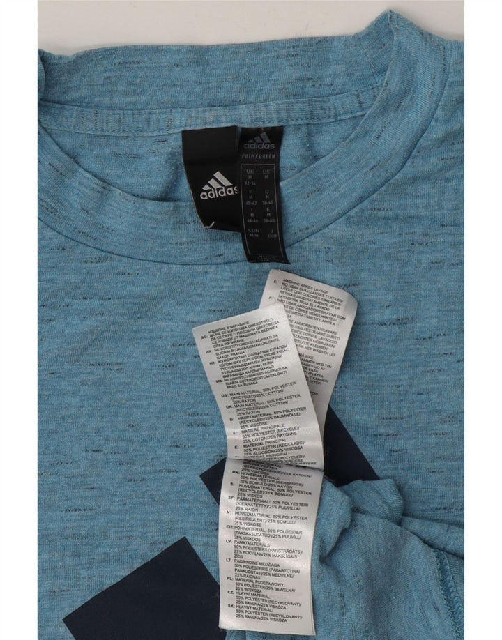 Adidas grafisk T-shirt top til kvinder DK 12/14 Medium Blue Flecked Polyester