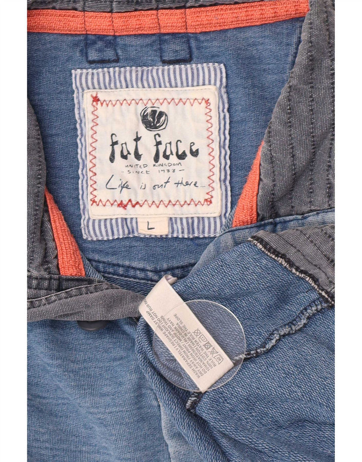 Fat Face Herre Button Neck Sweatshirt Jumper Stor Blå Nålestribet Bomuld