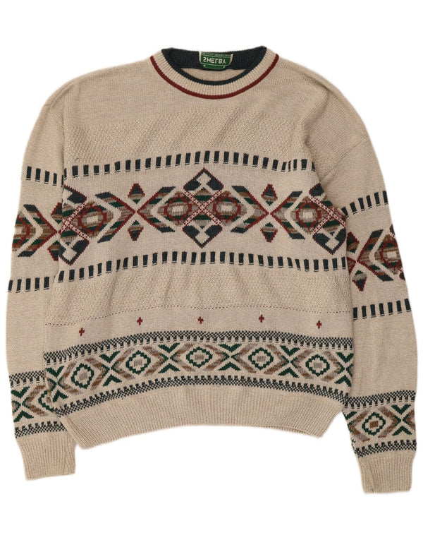VINTAGE Herretrøjetrøje med rund hals Medium Beige Fair Isle
