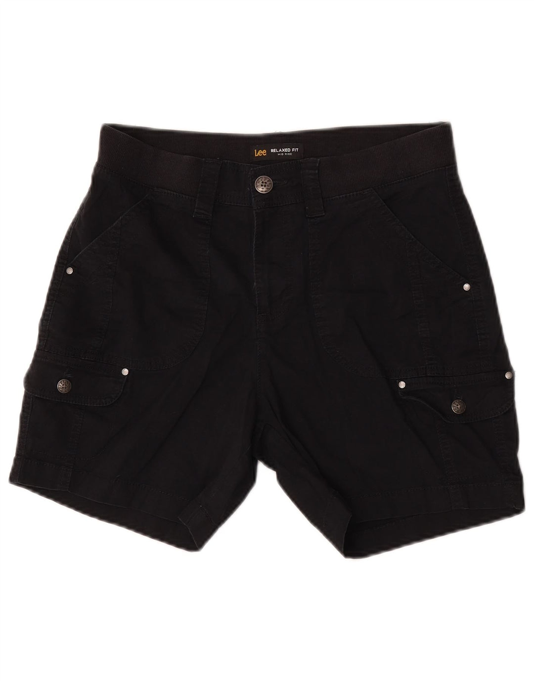 Lee Womens Mid Rise Relaxed Fit Cargo Shorts US 6 Medium W30 Black Bomuld