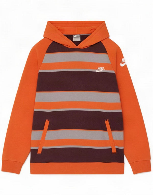 Nike Boys Graphic Hoodie Jumper 12-13 Years Large Orange Striped Cotton