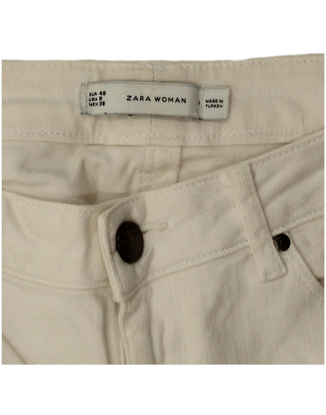 Zara Grafiske denimshorts til kvinder EU 40 Medium W30 Hvid