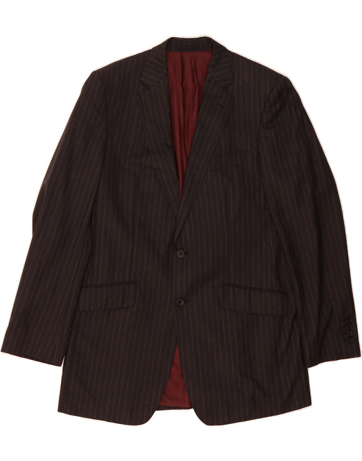MARKS & SPENCER Mens 2 Button Blazer Jacket UK 40 Large Grey Striped Vintage Marks & Spencer and Second-Hand Marks & Spencer from Messina Hembry 