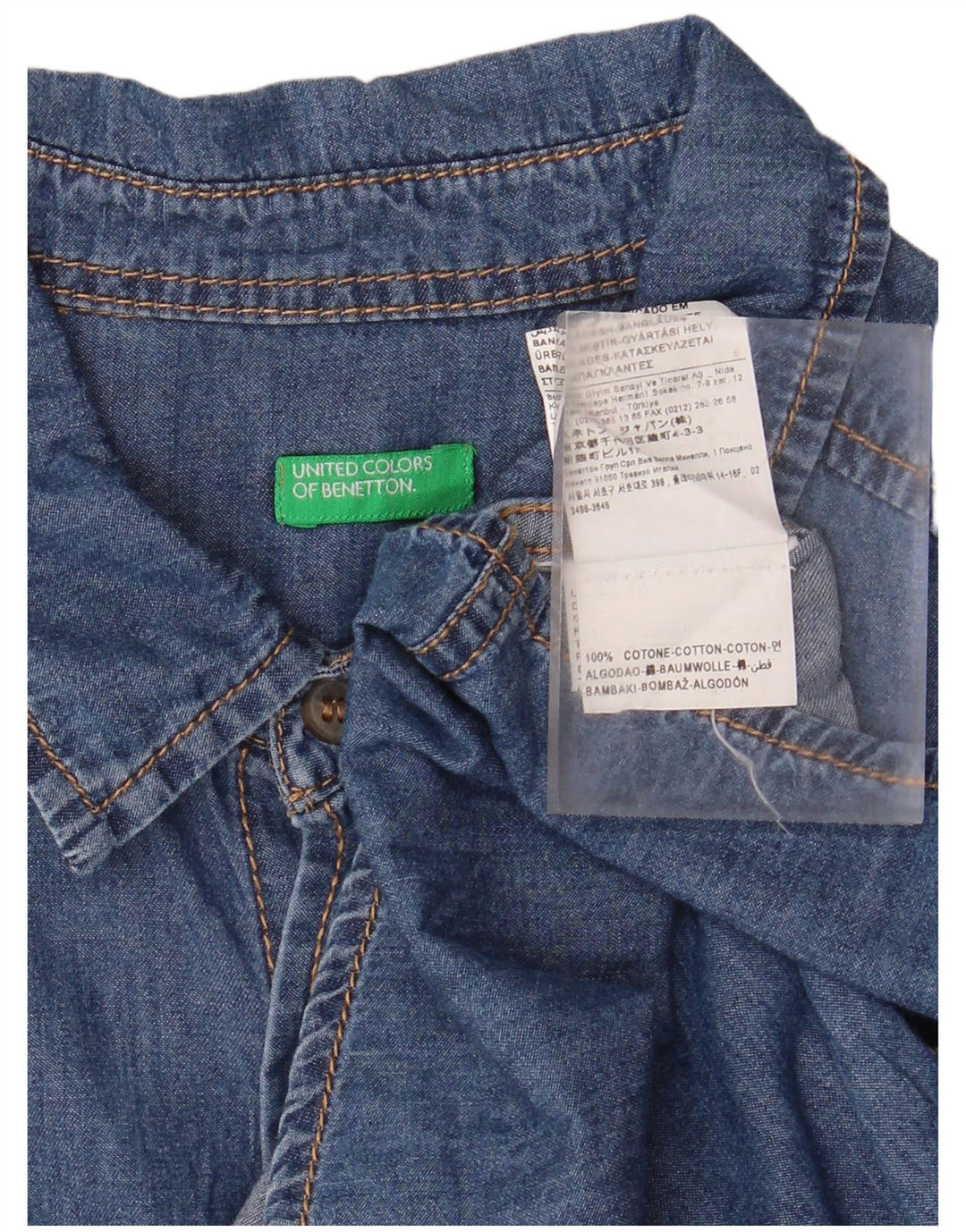 BENETTON drenge denimskjorte 11-12 år 2XL blå bomuld