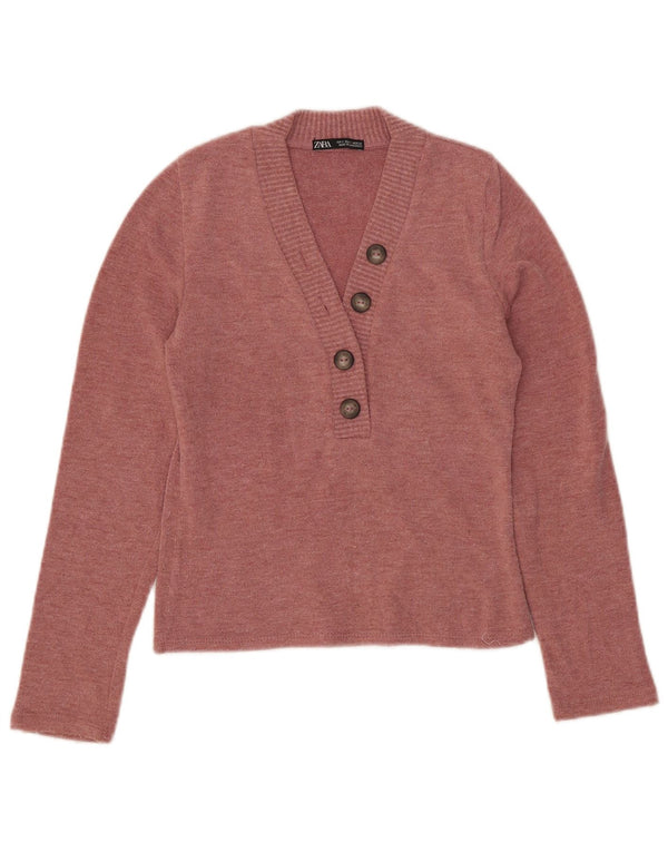 Zara Dame V-hals sweater UK 10 Small Pink