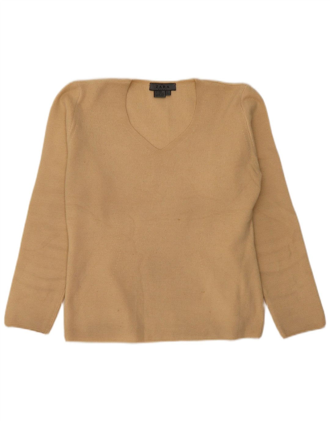 Zara Dame V-hals sweater UK 16 Stor Beige Uld