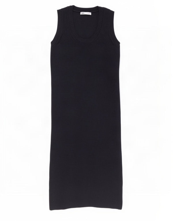 Zara Dame Sleeveless Jumper Dress UK 10 Small Navy Blue Polyester