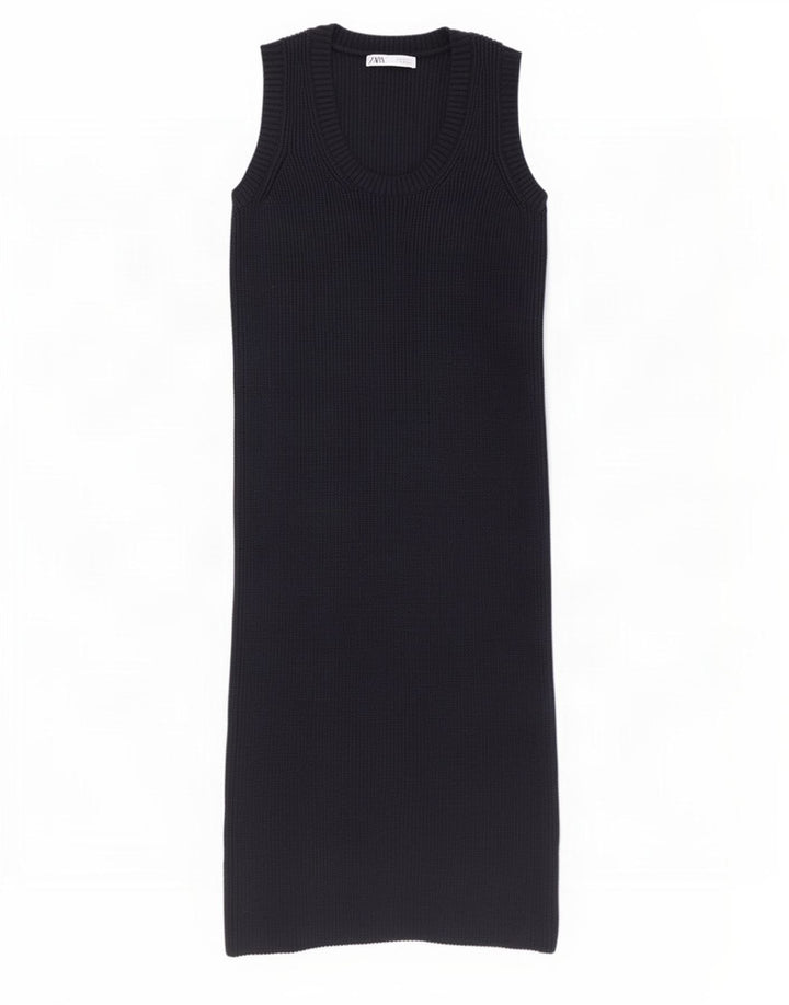 Zara Dame Sleeveless Jumper Dress UK 10 Small Navy Blue Polyester