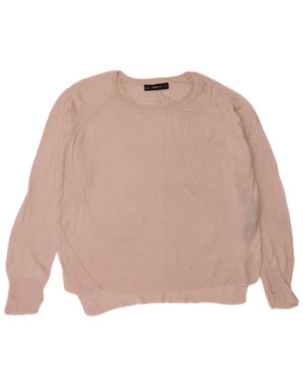 Zara Dame Boat Neck Jumper Sweater UK 14 Medium Pink Viscose