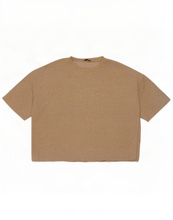 Zara Dame Trafaluc Oversized bluse Top UK 16 Large Beige Spotted Viscose