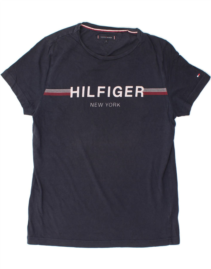 TOMMY HILFIGER Mens Graphic T-Shirt Top Medium Navy Blue Vintage Tommy Hilfiger and Second-Hand Tommy Hilfiger from Messina Hembry 