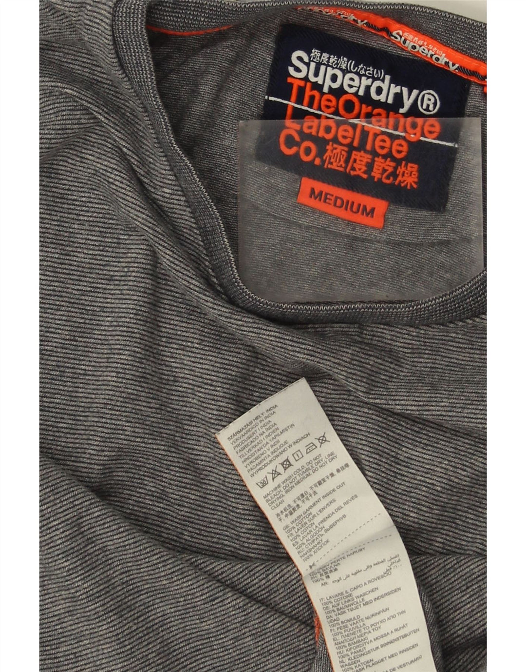 Superdry herre top langærmet mellemgrå nålestribet bomuld
