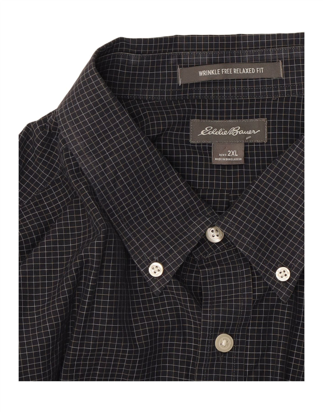 EDDIE BAUER Mens Relaxed Fit Shirt 2XL Navy Blue Check Cotton Vintage Eddie Bauer and Second-Hand Eddie Bauer from Messina Hembry 