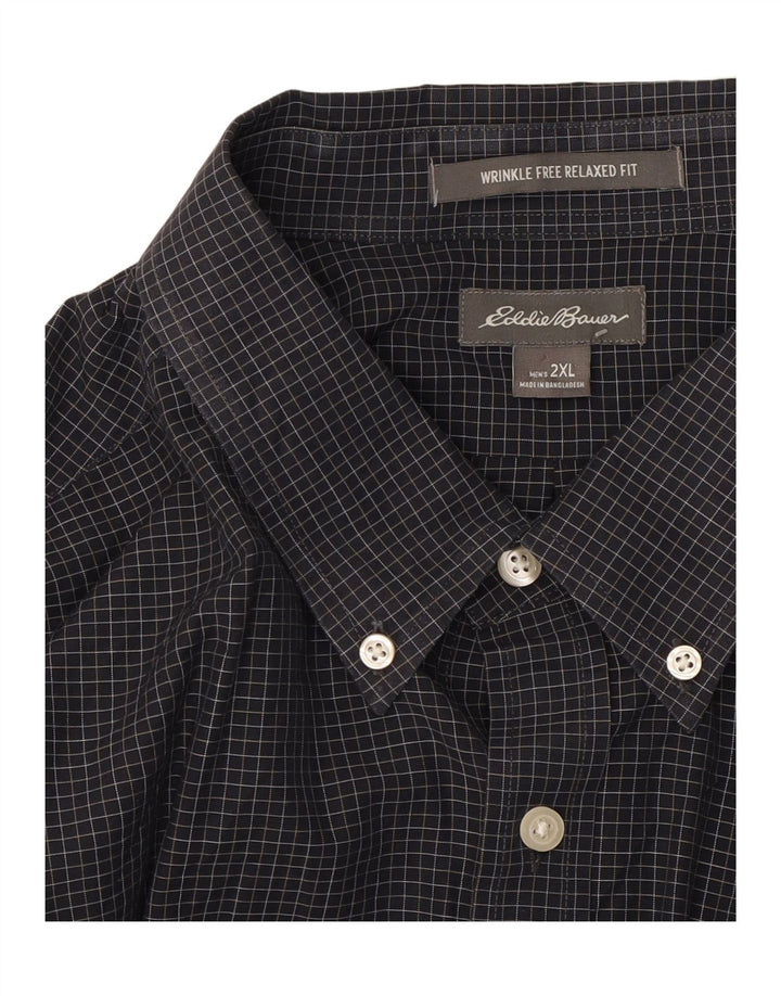 EDDIE BAUER Mens Relaxed Fit Shirt 2XL Navy Blue Check Cotton Vintage Eddie Bauer and Second-Hand Eddie Bauer from Messina Hembry 