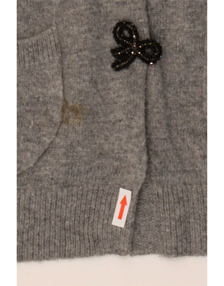 Zara Dame Cardigan Sweater UK 14 Stor Grå Polyamid