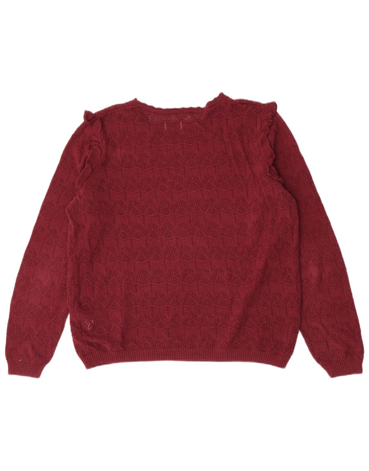 Fat Face Womens Crew Neck Jumper Sweater UK 16 Large Maroon Cotton