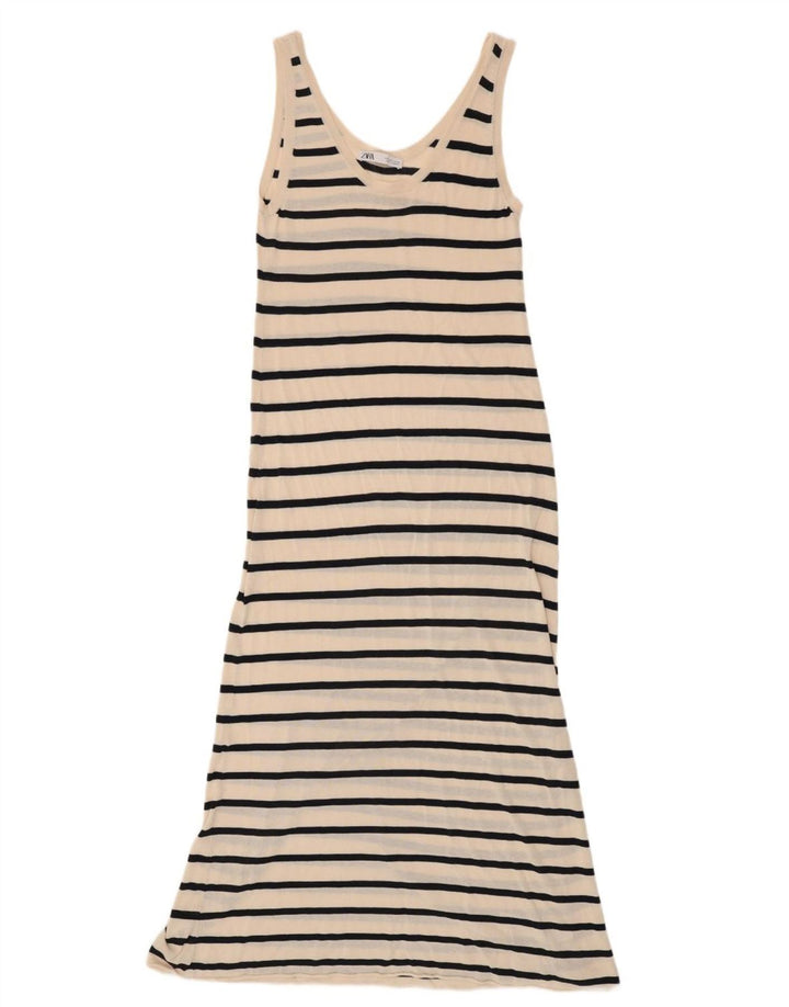 Zara Dame Sundress UK 10 Small Off White Stribet Bomuld