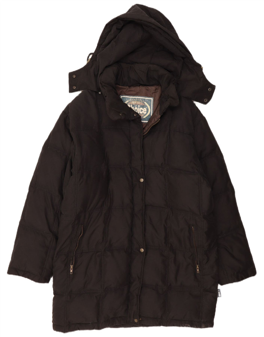 VINTAGE Polstret frakke med hætte til kvinder EU 50 2XL Sort polyamid