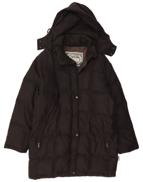 VINTAGE Polstret frakke med hætte til kvinder EU 50 2XL Sort polyamid