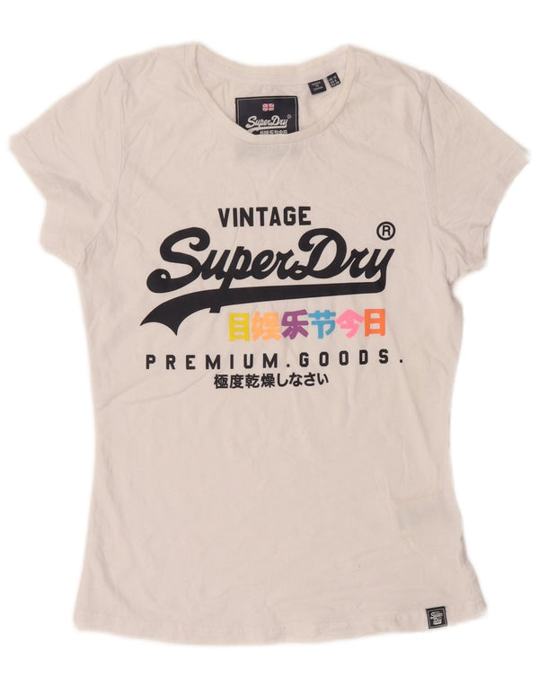 Superdry Grafisk T-shirt top til kvinder UK 10 Lille hvid bomuld