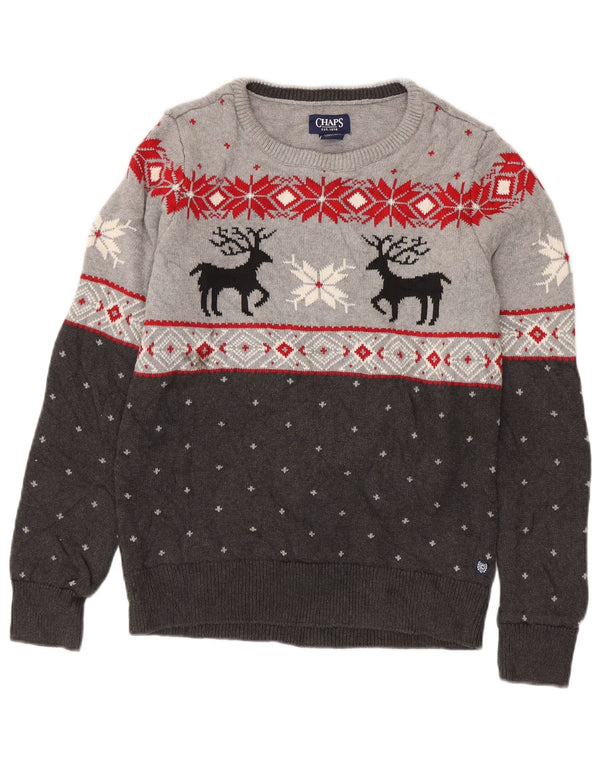Chaps Herre Boat Neck Jumper Sweater Small Grey Fair Isle Bomuld