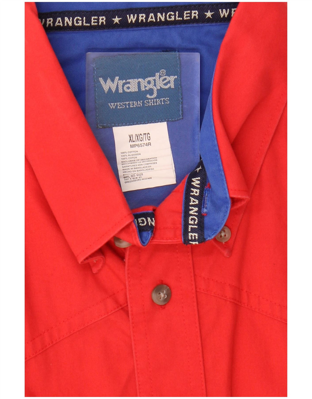 Wrangler kortærmet herreskjorte XL rød bomuld