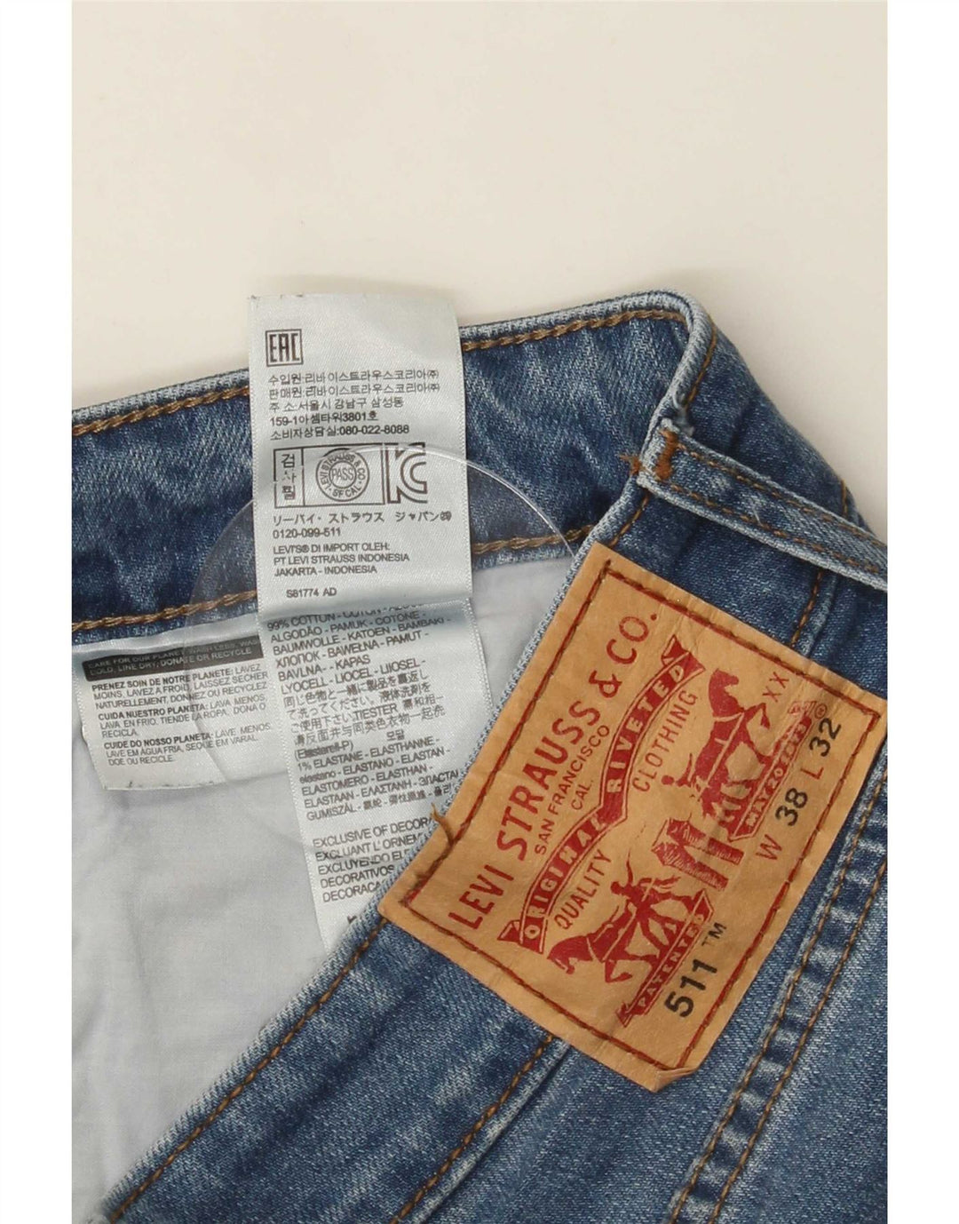 Levi's Herre 511 Slim Jeans W38 L32 Blå Bomuld