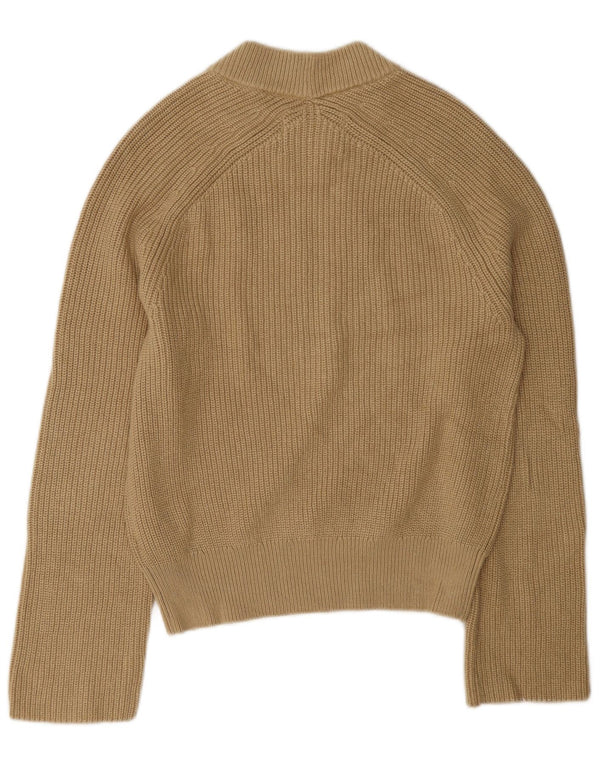 Calvin Klein Jeans Womens Graphic Turtle Neck Jumper Sweater UK 6 XS Beige