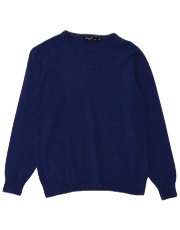 James Pringle Dame V-hals sweater UK 10 Small Blue Cashmere