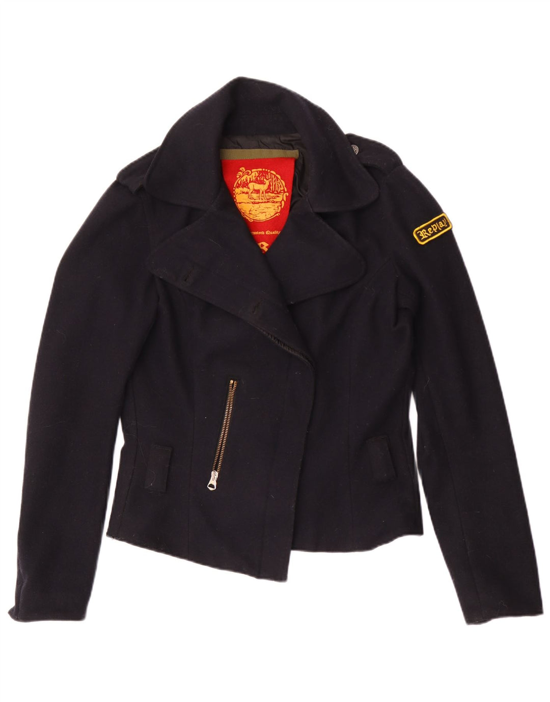 Replay Dame Blazer Jacket UK 16 Large Navy Blue Wool