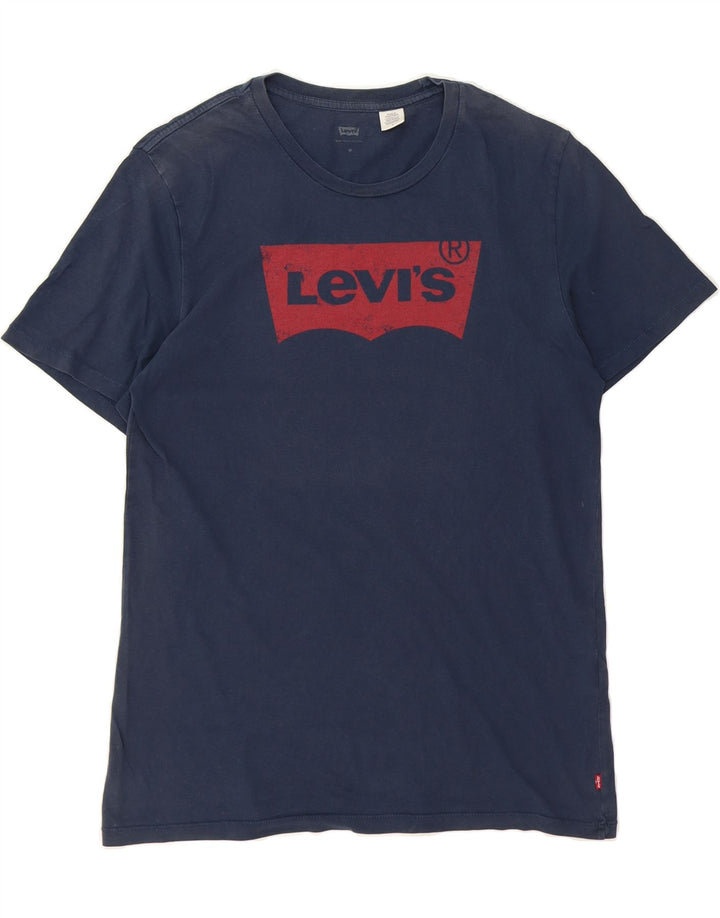 LEVI'S Mens Graphic T-Shirt Top Medium Navy Blue Cotton Vintage Levi's and Second-Hand Levi's from Messina Hembry 