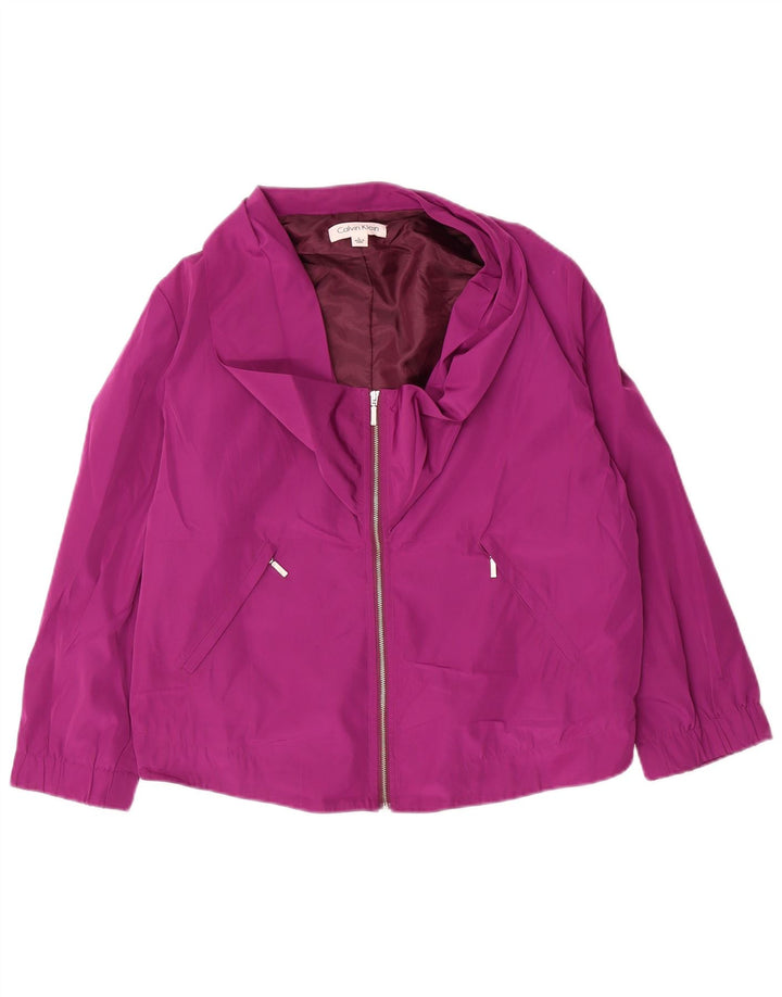 Calvin Klein 3/4 ærmet bombeflyjakke til kvinder UK 16 Stor lilla polyester