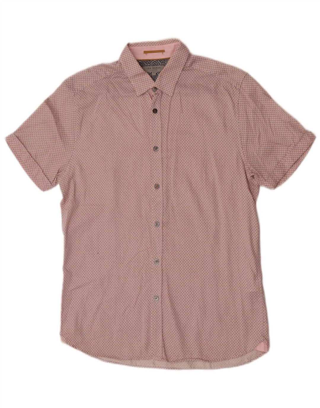Ted Baker Kortærmet Herreskjorte Størrelse 3 Medium Pink Argyle/Diamond Bomuld