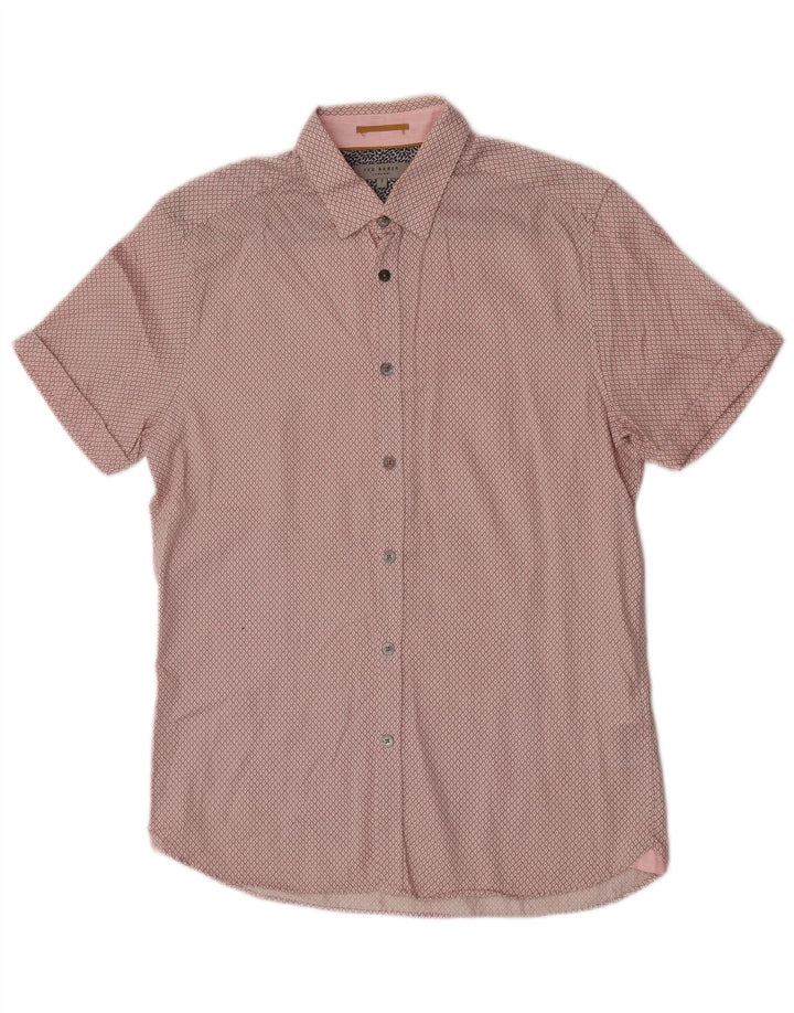 Ted Baker Kortærmet Herreskjorte Størrelse 3 Medium Pink Argyle/Diamond Bomuld