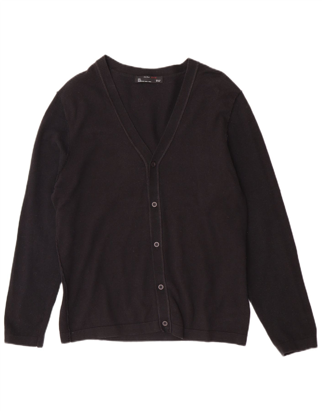 Zara Herre Cardigan Sweater Stor Sort Bomuld