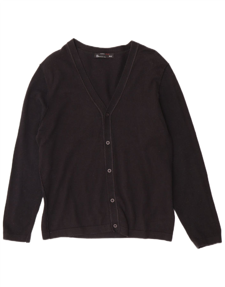 Zara Herre Cardigan Sweater Stor Sort Bomuld