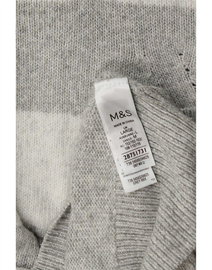 Marks & Spencer Dame sweater med rund hals DK 16 Stor grå stribet