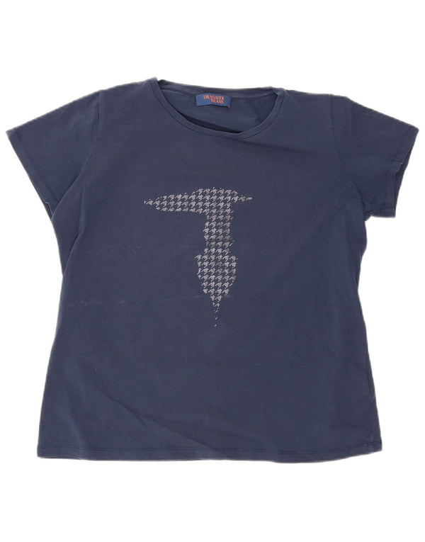 Trussardi Dame Grafisk T-Shirt Top UK 20 2XL Navy Blue