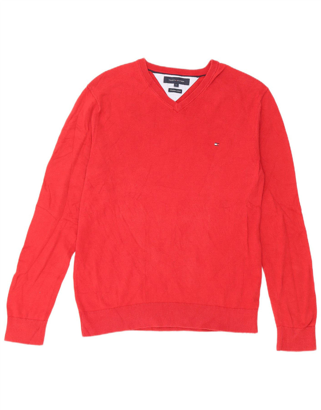 Tommy Hilfiger Herre V-hals sweater Stor rød bomuld