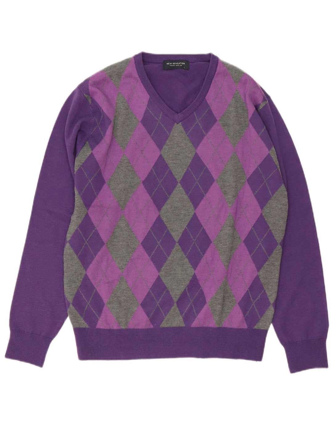 Ny Sensation Herre V-hals sweater Stor lilla Argyle/Diamond Wool