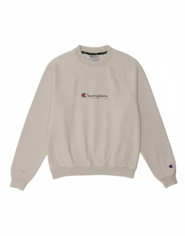 CHAMPION Womens Oversized Graphic Sweatshirt Jumper UK 6 XS Grey Flecked Vintage Champion and Second-Hand Champion from Messina Hembry 