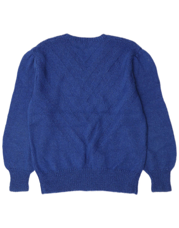 Vintage Dame V-hals Jumper Sweater UK 14 Large Blue Chevron Classic