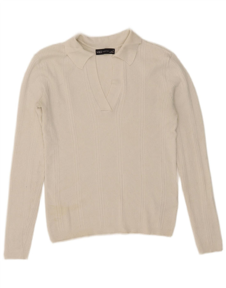 Marks & Spencer langærmet polotrøje til kvinder UK 10 Small White Viscose