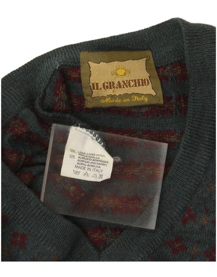 Il Granchio Herre V-hals sweater Medium Green Fair Isle Wool