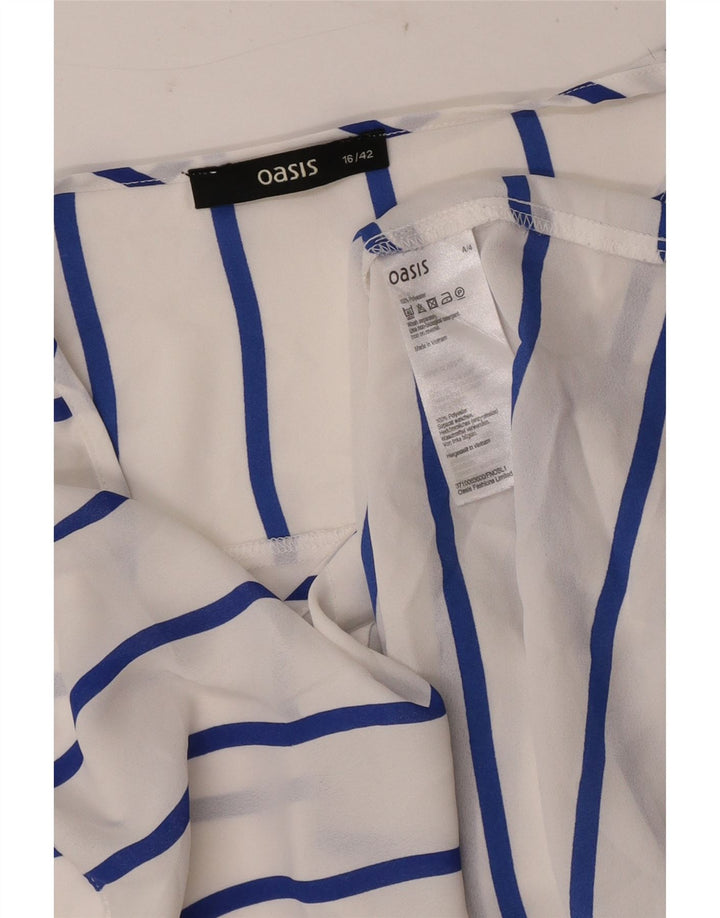 Oasis Dame Ærmeløs Front Tie Bluse Top UK 16 Stor hvid stribet